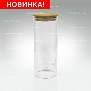 Банка 1 л стеклянная с бамбуковой крышкой оптом и по оптовым ценам в Севастополе