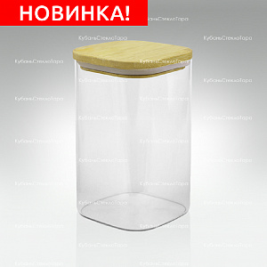 Банка 1,1 л стеклянная квадратная с бамбуковой крышкой оптом и по оптовым ценам в Севастополе
