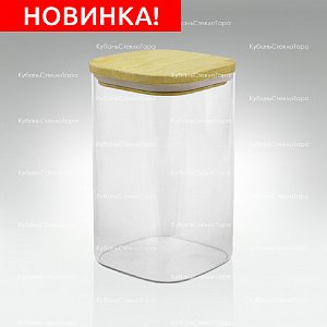 Банка 1,1 л стеклянная квадратная с бамбуковой крышкой оптом и по оптовым ценам в Севастополе
