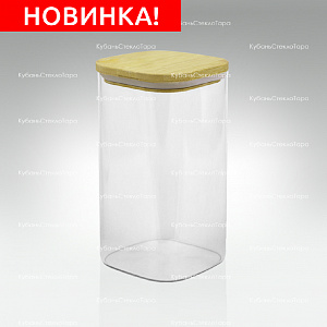Банка 1,35 л стеклянная квадратная с бамбуковой крышкой оптом и по оптовым ценам в Севастополе