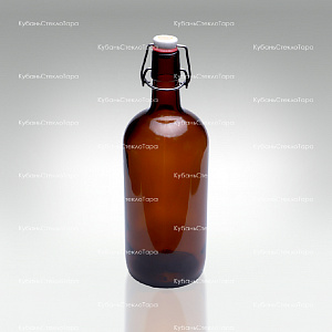 Бутылка «Бугельная» 1л. (Коричневая) стеклянная с пробкой оптом и по оптовым ценам в Севастополе