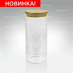 Банка 1,2 л стеклянная с бамбуковой крышкой оптом и по оптовым ценам в Севастополе
