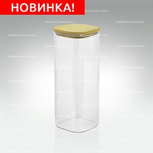 Банка 1,9 л стеклянная квадратная с бамбуковой крышкой оптом и по оптовым ценам в Севастополе