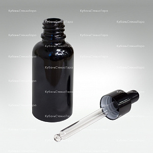 Флакон для капель 0,030 л (18) черное стекло крышка полимерная черная с пипеткой оптом и по оптовым ценам в Севастополе